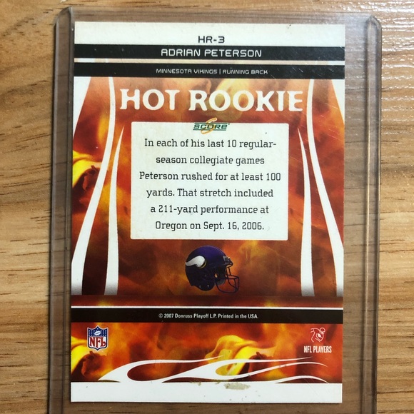 Adrian Peterson Rookie Card Score 2007 Hot NFL HR-3 Minnesota Vikings Running AP - Picture 2 of 2